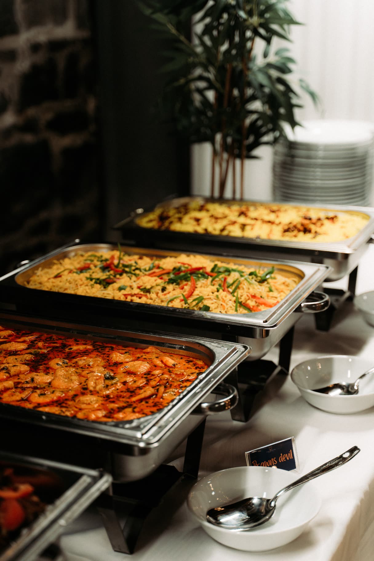 Signature Chafing Display — Gold Cheffing Dish Presentation catered by Pranitha Foods Catering