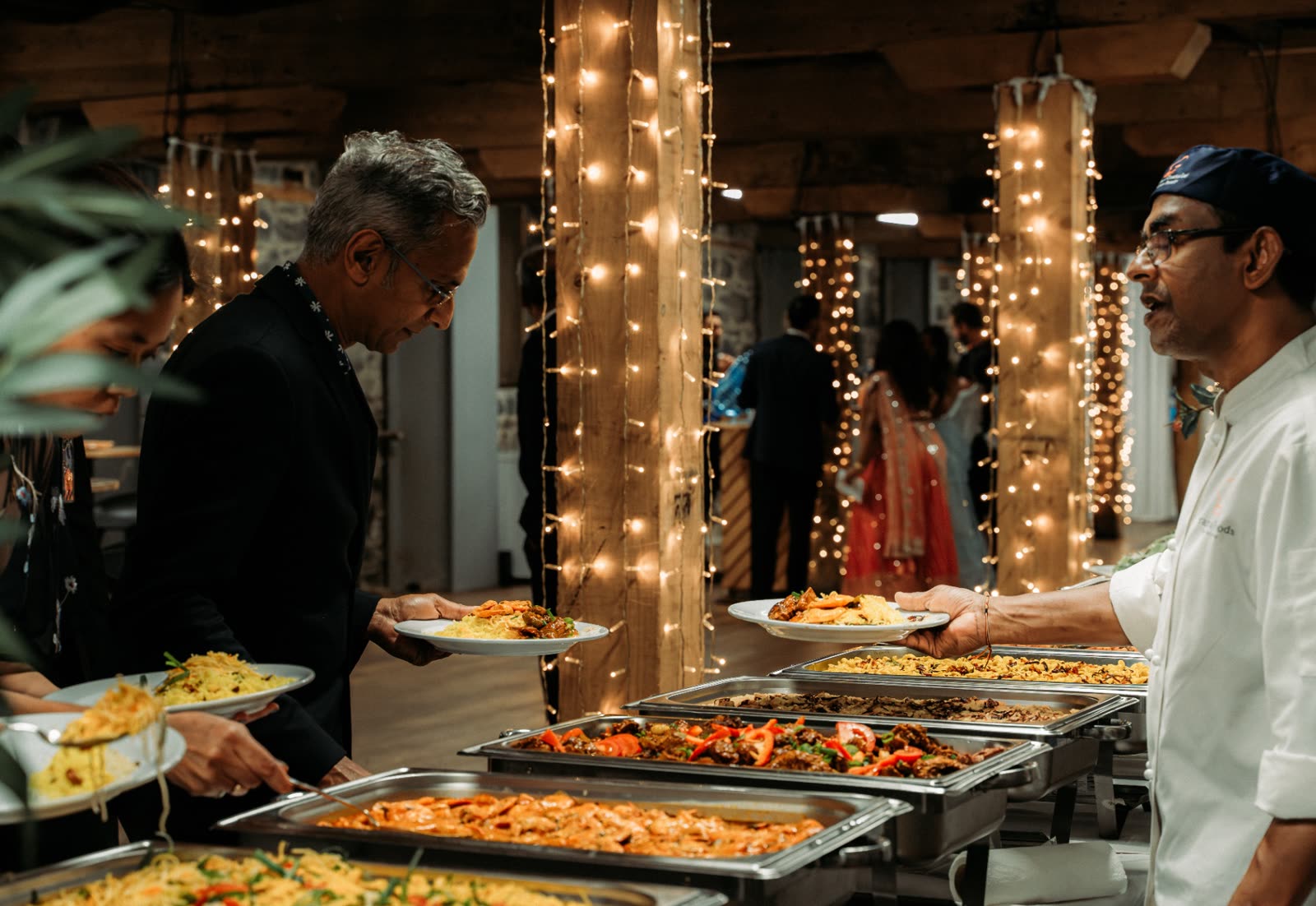 Close-up of catered dishes ready to serve